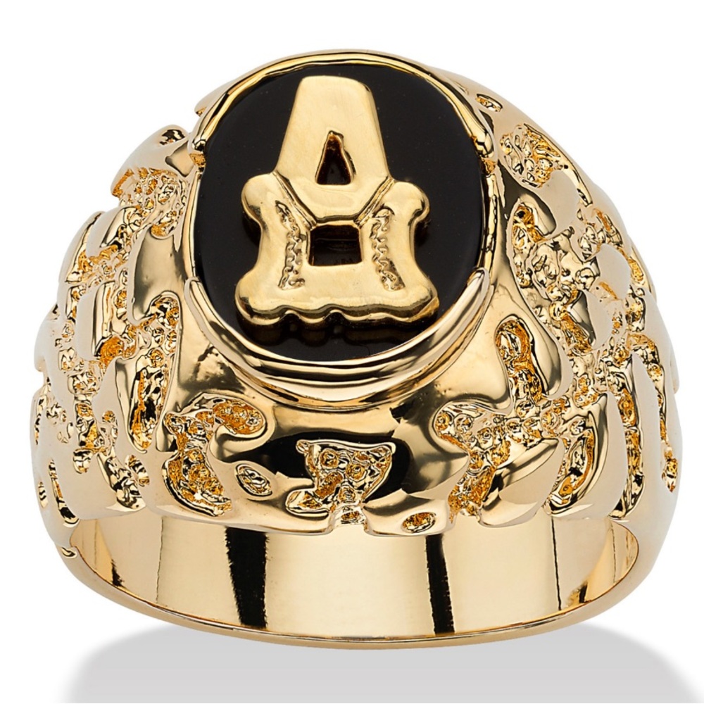 NWOT Men’s Seta Gold Nugget Black Onyx A Initial Letter Ring